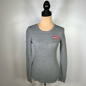 Pug Christmas Thermal Shirt S Gray Waffle Knit Long Sleeve Cozy Holiday festive